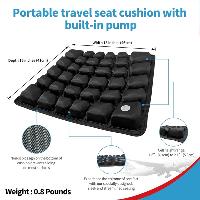 ANMSVI Inflatable Travel Seat Cushion with Built-in Pump & Carry Bag - Portable and Adjustable for use in Airplane, Car, Train, Truck, Office, Home - Coccyx, Sciatica, Tailbone Pain Relief (Black) - Image 3